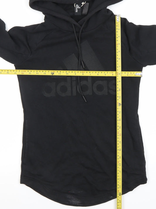 Adidas Womens Black Pullover Hoodie XS Cotton Blend Logo Sweatshirt