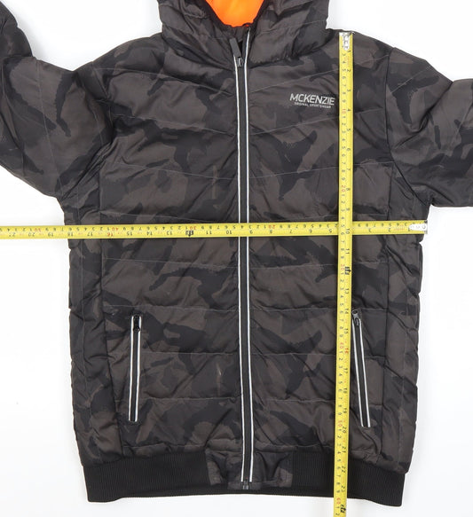 McKenzie Boys Black Camouflage Puffer Jacket 10-12 Years Hooded Winter Coat