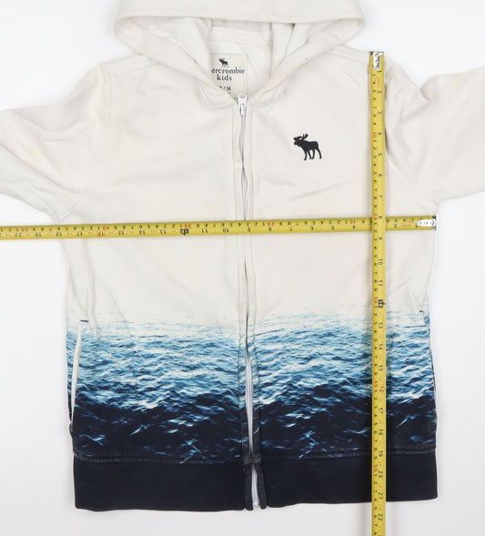 Abercrombie Kids Boys White Blue Ocean Print Full Zip Hoodie 13-14 Years