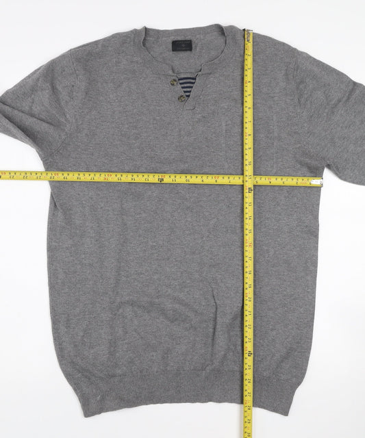 Jack & Jones Mens Grey XL Henley Cotton Knit Jumper