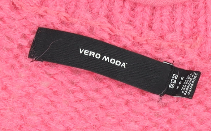 Vero Moda Women Pink Chunky Knit V-Neck Pullover Jumper Size M