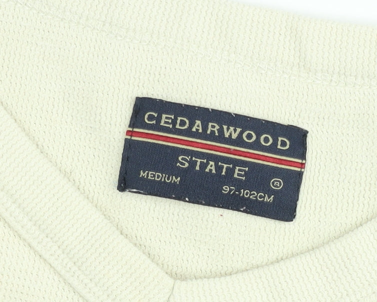 Cedarwood State Men's Beige Cotton V-Neck Jumper Size M