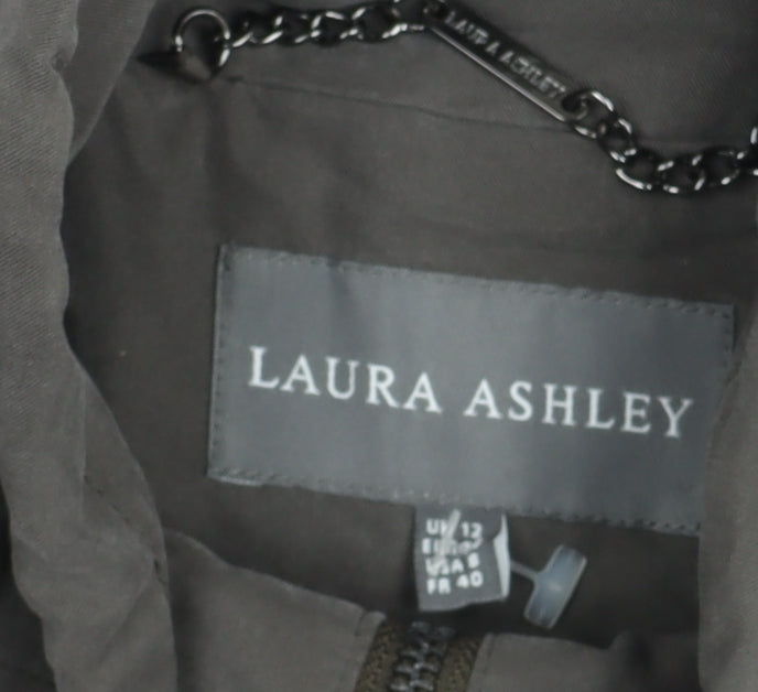 Laura Ashley Womens Grey Cotton Parka Coat Size 12 Hooded Long Jacket