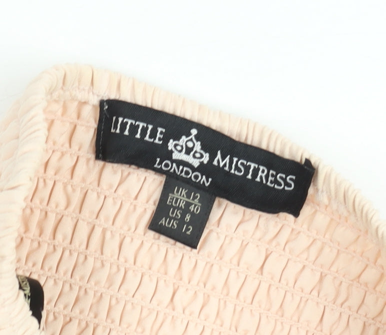 Little Mistress Womens Beige Halter Short A-Line Beaded Dress Size 12