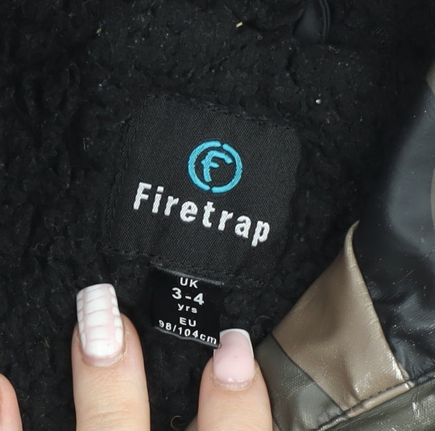 Firetrap Boys Green Camouflage Hooded Waterproof Rain Coat Jacket 3-4 Years