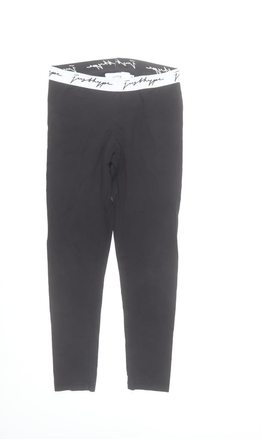 Just Hype Black Cotton Stretch Leggings Women Size 12 Ankle High Rise