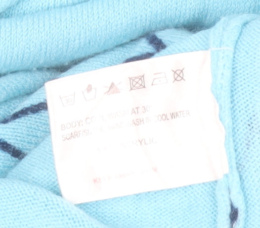 Text. Women’s Blue Scoop Neck 3/4 Sleeve Pullover Jumper Size S