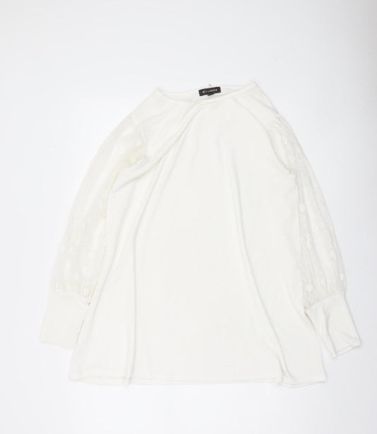 QED London Women White Lace Sleeve Pullover Jumper M