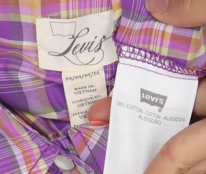 Levi's Women's Purple Plaid Short Sleeve Button-Up Cotton Shirt M