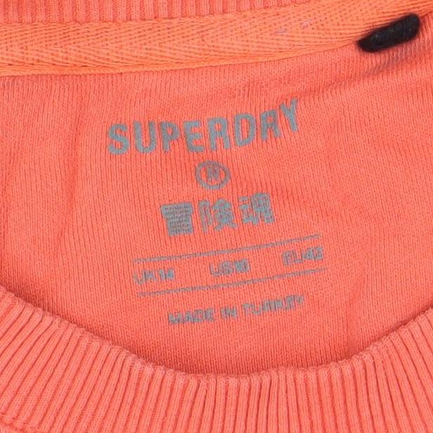 Superdry Women Coral Orange Crew Neck Pullover Sweatshirt Size L