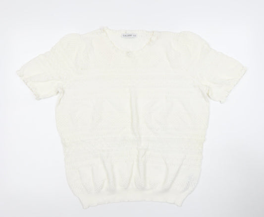 Additional front view of Gallery Women's White Knit Short Sleeve Puff Blouse XL