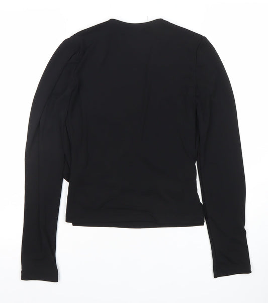 Zara Women Black Wrap Long Sleeve Blouse Size M
