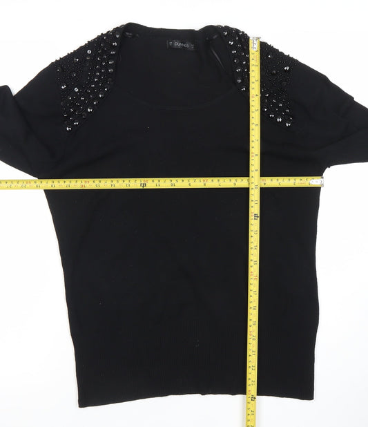 Dunnes Women Black Beaded Scoop Neck Jumper Size 14