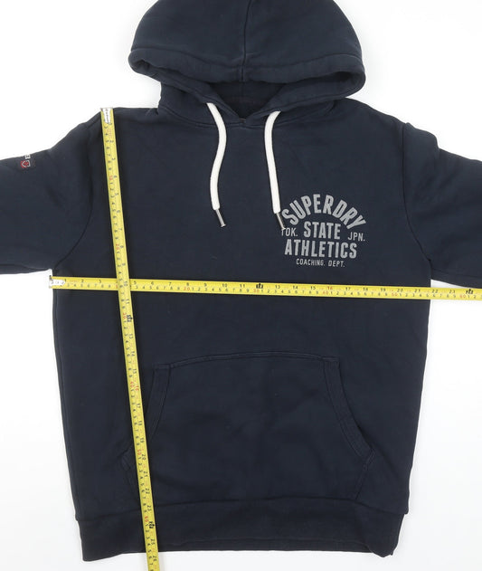 Superdry Men's Blue Pullover Hoodie L Graphic Print Athletic Style