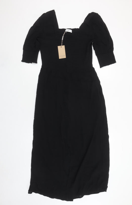 Additional front view of Gallery Women's Black, size 8, Midi Fit & Flare Dress with Puff Sleeves