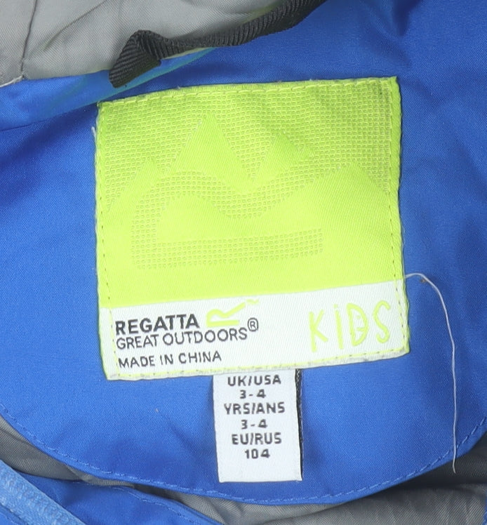 Regatta Boys Blue Waterproof Hooded Rain Coat Jacket 3-4 Years