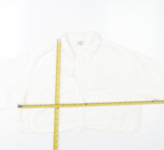 Jack Wills Women’s White Cropped Blouse UK12 Collared Long Sleeve