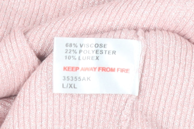 Lauren Taylor Women Pink L/XL Mock Neck Long Sleeve Jumper