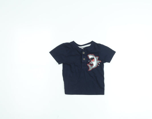 Garanimals Boys Blue Shark Graphic Henley T-Shirt 2 Years Cotton Blend