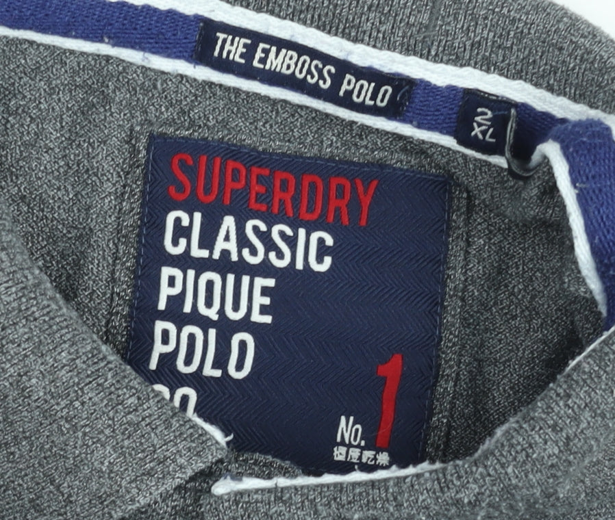 Superdry Men's Grey Classic Pique Polo Shirt 2XL Emboss Logo