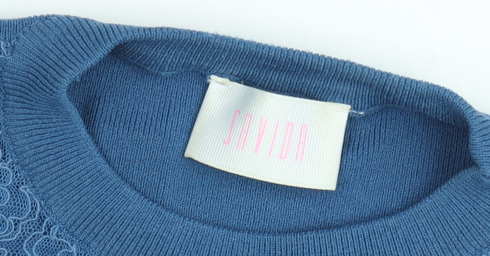 Savida Women Blue Lace Long Sleeve Pullover Jumper Size M