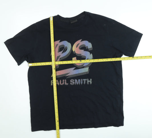 Paul Smith Men's Black Graphic Logo T-Shirt Size L Cotton Crew Neck