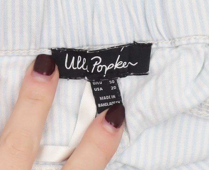 Ulla Popken Women Blue Striped Cotton Cargo Trousers Size 18