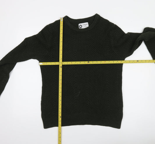 Jack & Jones Men’s Green Chunky Knit Crew Neck Cotton Pullover Jumper L