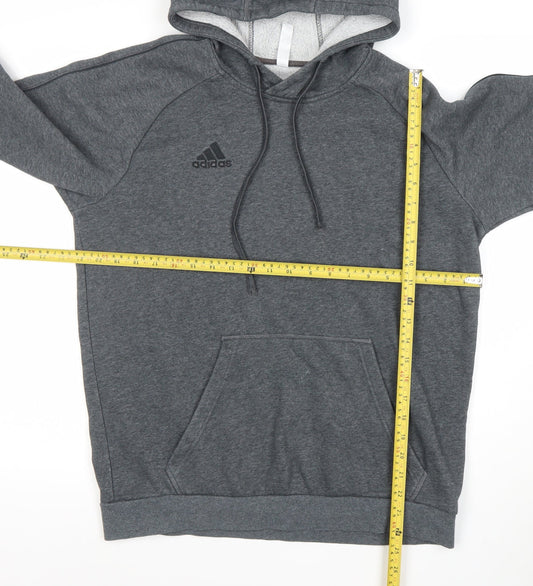 Adidas Men Grey Pullover Hoodie Medium Regular Fit Logo Cotton Blend