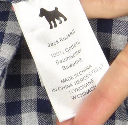 Jack Russell Men's Blue Check Cotton Button-Up Long Sleeve Shirt M