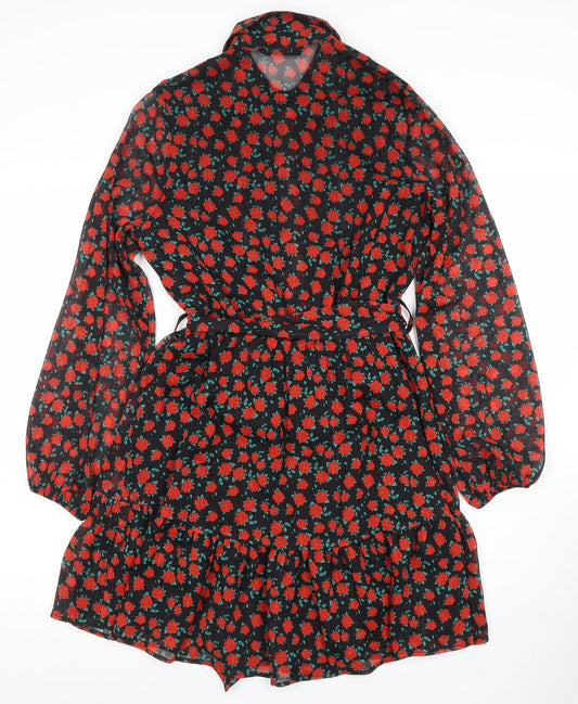 Dunnes Women Black Floral Fit & Flare Short Dress XS