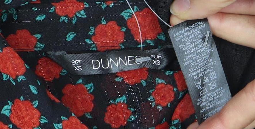 Dunnes Women Black Floral Fit & Flare Short Dress XS