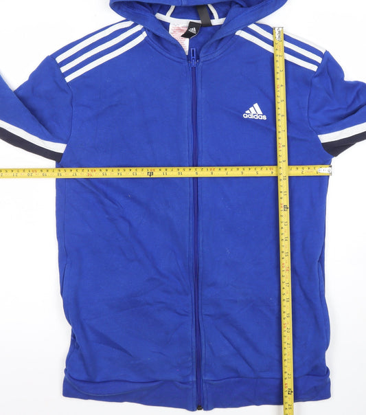 Adidas Boys Blue Full Zip Hoodie Size 11-12 Years Cotton Blend