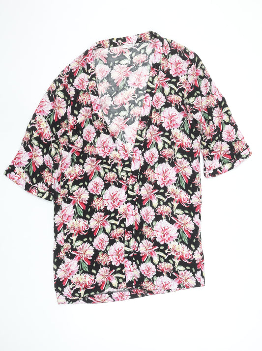 Additional front view of Jacqueline de Yong Women's Multicoloured Floral V-Neck Kimono Blouse Medium