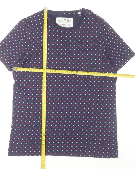 Jack Wills Men's Navy Polka Dot Cotton Crew Neck T-Shirt Size M