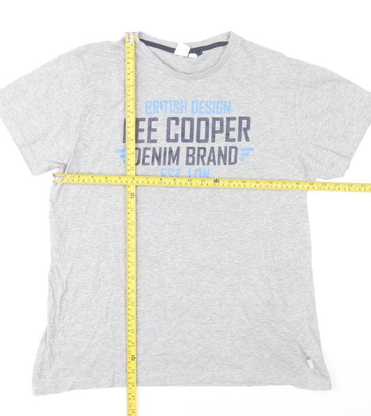 Lee Cooper Men's Grey Graphic Logo Crew Neck Short Sleeve T-Shirt M