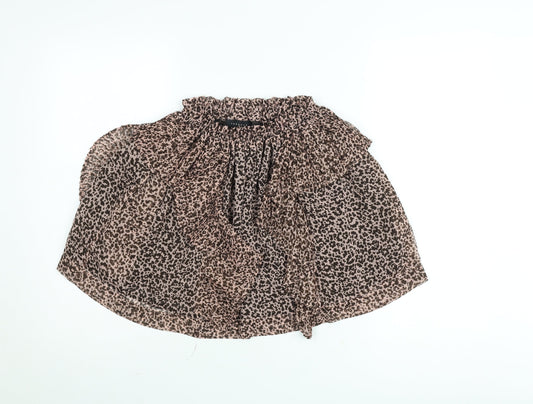 Additional front view of Topshop Petite Brown Animal Print Chiffon Mini Skirt UK 4