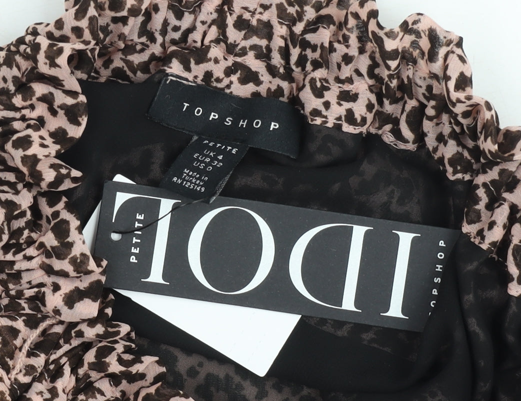 Topshop Petite Brown Animal Print Chiffon Mini Skirt UK 4