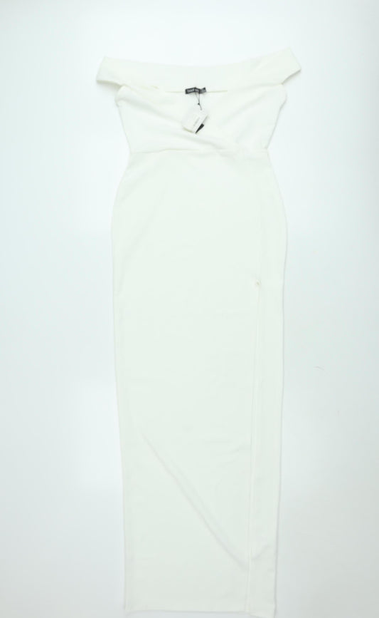 Boohoo Women White UK 8 One Shoulder Bodycon Midi Dress