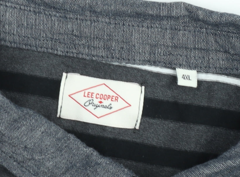 Lee Cooper Men's Grey Striped 4XL Short Sleeve Collared Polo Shirt