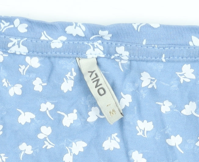 ONLY Women's Blue Floral Cotton Short Shift Dress Size M