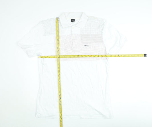 Hugo Boss Men's White 3XL Polo Shirt Cotton Geometric Logo Design