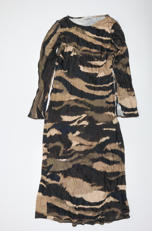 Gallery Women’s Brown Animal Print Midi Bodycon Dress Size 10