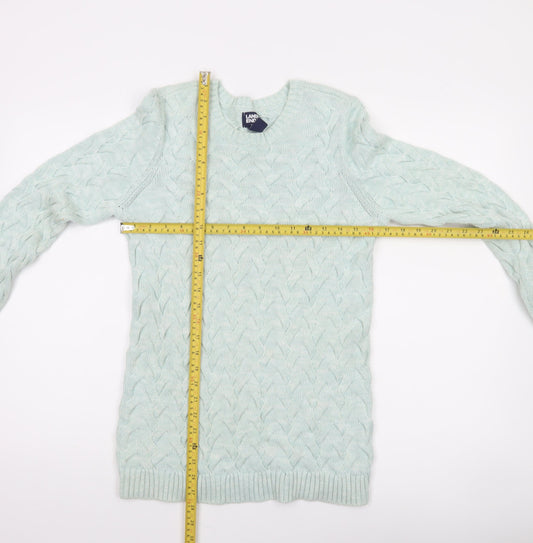 Lands' End Women's Green Cable-Knit Cotton Jumper XS