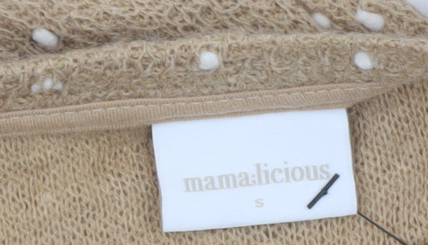 Mamalicious Women Beige Polka Dot Knit V-Neck Maternity Jumper S