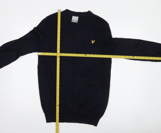 Lyle & Scott Men's Blue Wool V-Neck Jumper Medium