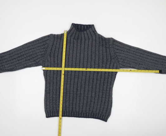 Timberland Men's Grey Wool Blend Cable Knit High Neck Jumper L