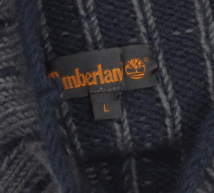 Timberland Men's Grey Wool Blend Cable Knit High Neck Jumper L