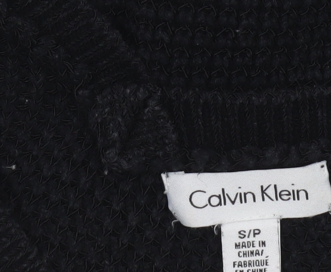 Calvin Klein Women's Black V-Neck Waffle Knit Jumper Size S