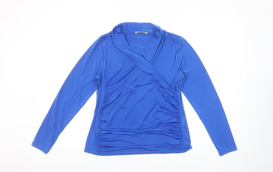 Additional front view of Gallery Women's Blue Wrap Long Sleeve Blouse UK M